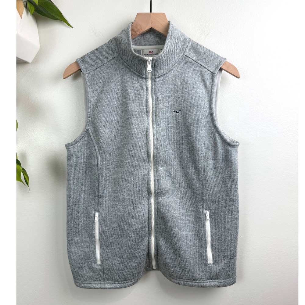 Vineyard Vines Mens Harbor Fleece Vest Sweater Full Zip Gray M Preppy Coastal